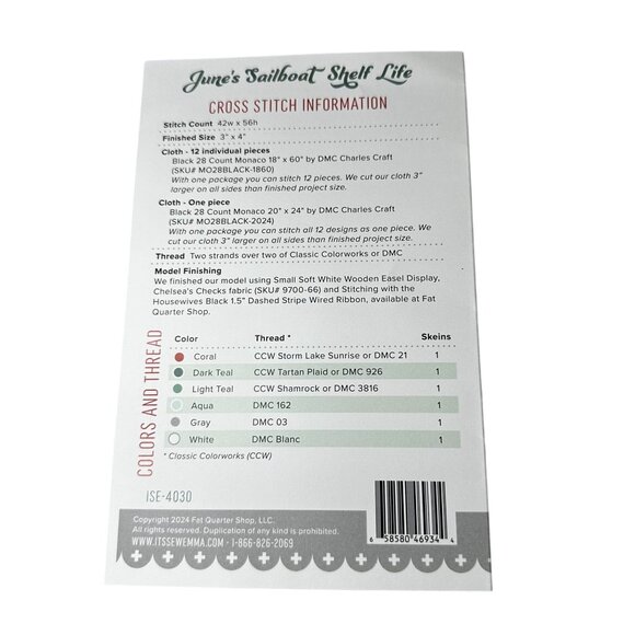 June Sailboat Shelf Life Cross Stitch Pattern Kit NEW Its Sew Emma Monthly Jar - Picture 3 of 3